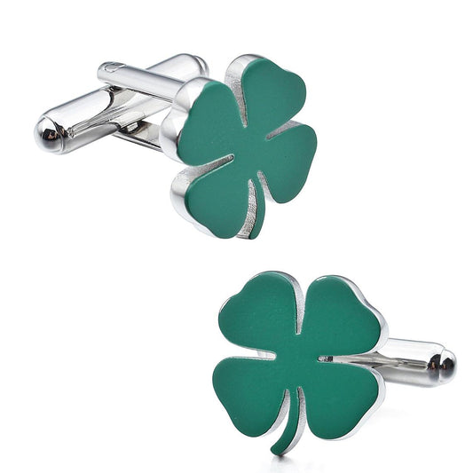 Green Shamrock Irish Clover Cufflinks 3 Leaf 4 Leaf Good Luck St. Patricks Day Cufflinks