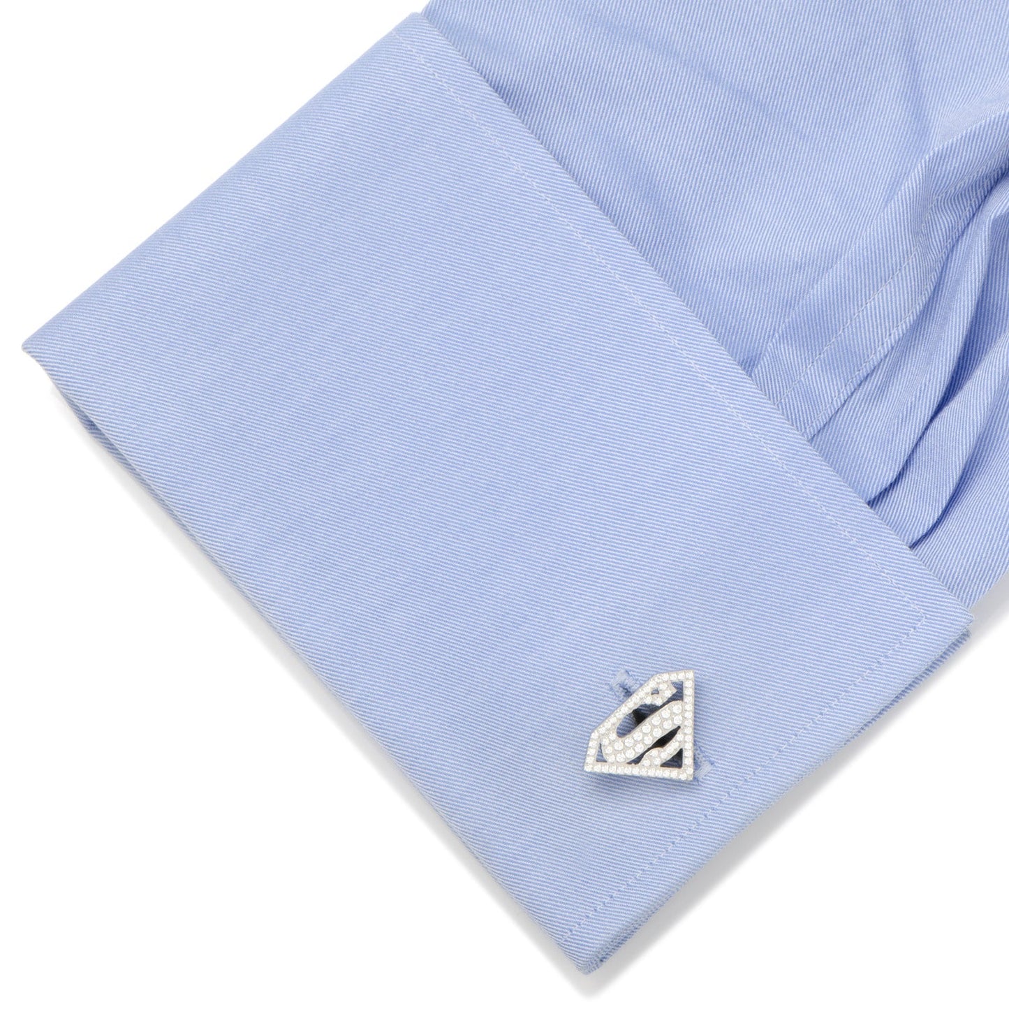 Stainless Steel White Pave Crystal Superman Cufflinks