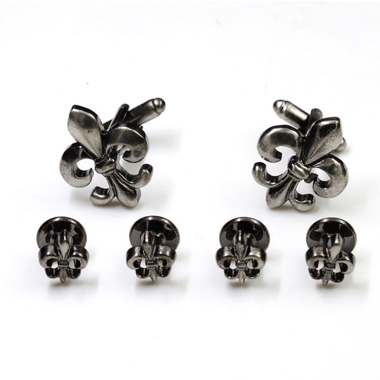 Fleur De Lis Cufflinks and Studs in Antique Silver