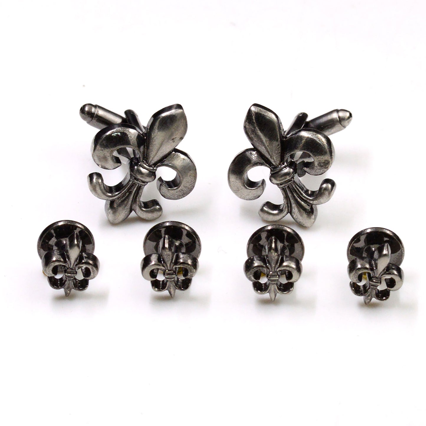 Fleur De Lis Cufflinks and Studs in Antique Silver