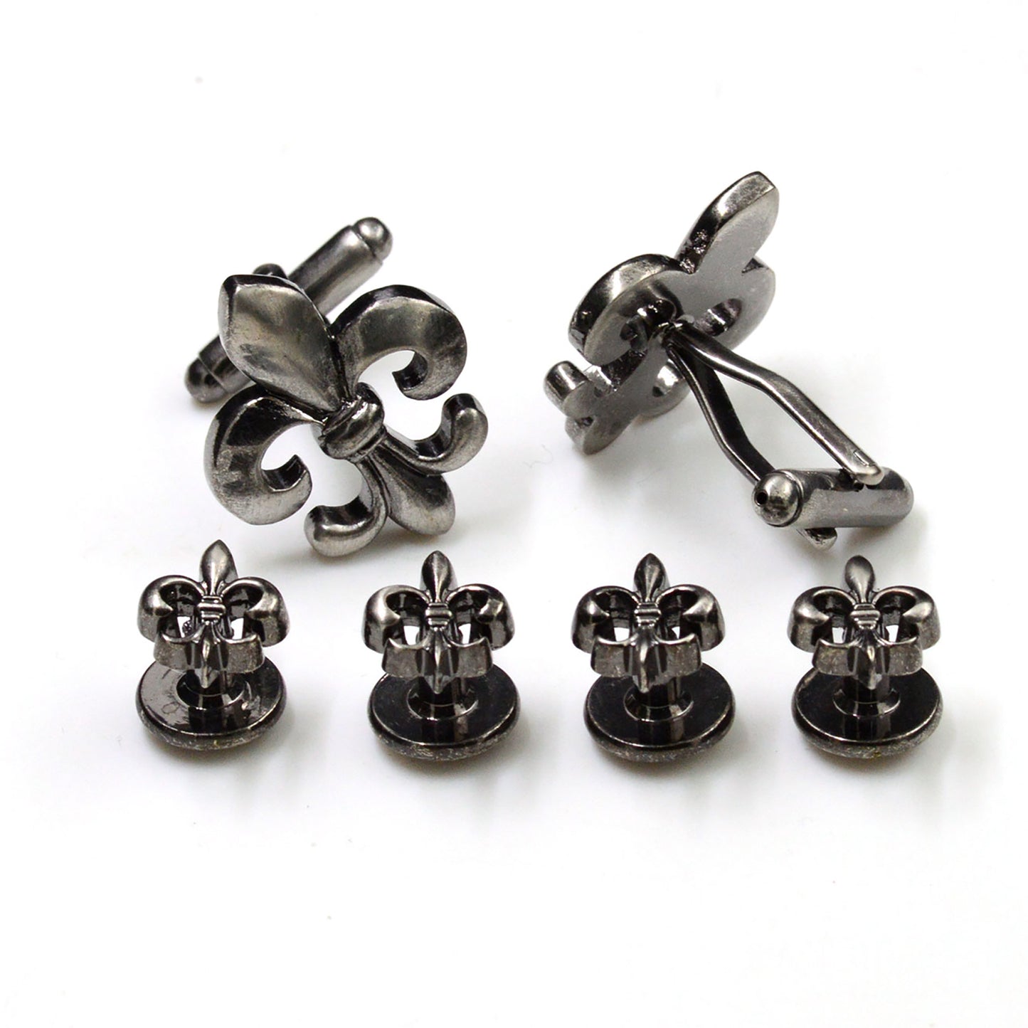 Fleur De Lis Cufflinks and Studs in Antique Silver