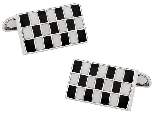 Black and White Checkerboard Cufflinks in Enamel
