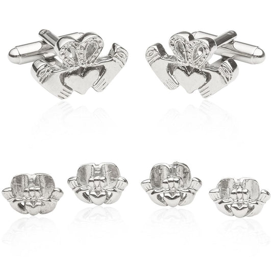 Claddagh Tuxedo Cufflinks and Studs Silver