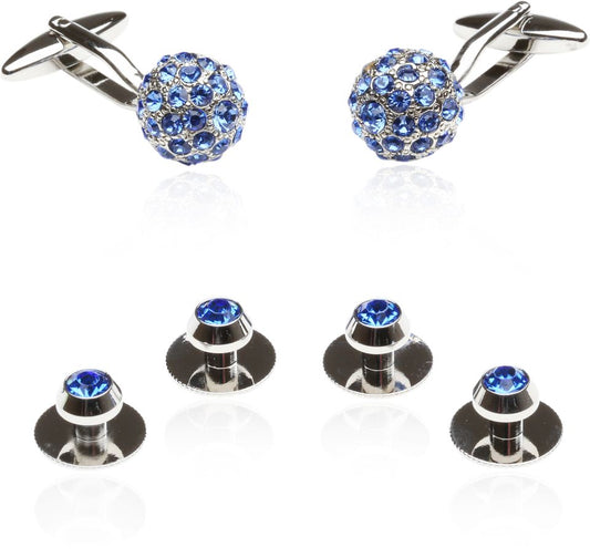 Men's Crystal Ball Cufflinks Studs Blue