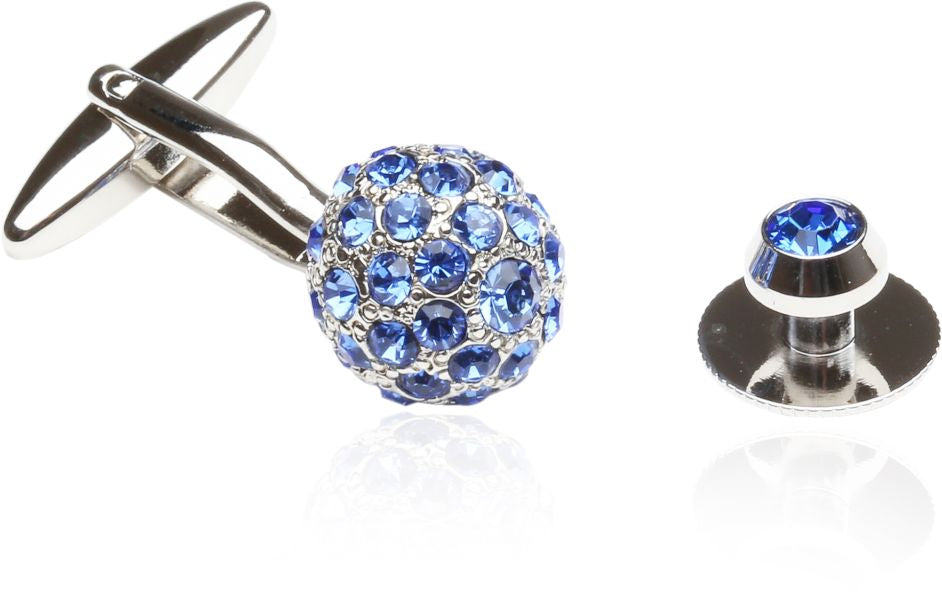 Men's Crystal Ball Cufflinks Studs Blue
