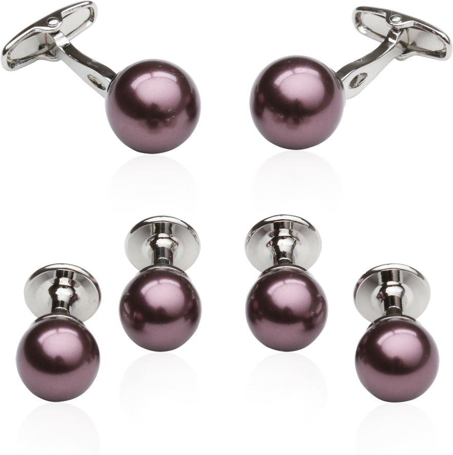 Eggplant Swarovski Pearl Formal Set Cufflinks & Studs