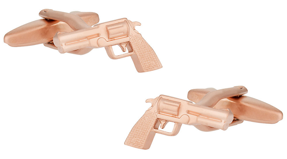 Rose Gold Golden Handgun Gun Cufflinks