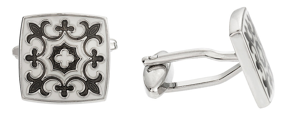Fleur Di Lis Cufflinks in Gray & White