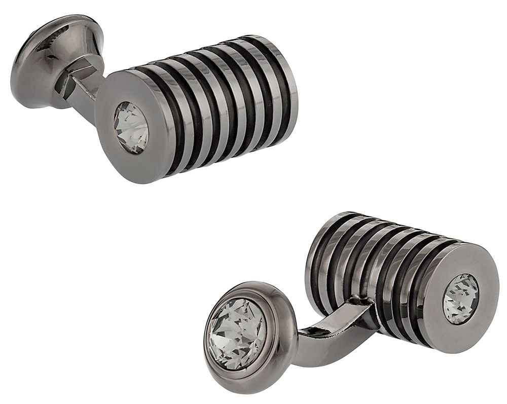 Men's Gunmetal Black Diamond Swarovski Barrel Cufflinks