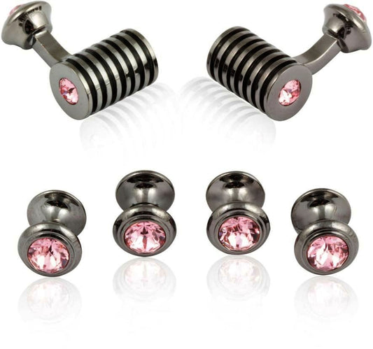 Men's Gunmetal Light Rose Swarovski Barrel Formal Set