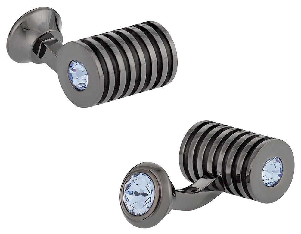 Men's Gunmetal Light Sapphire Swarovski Barrel Cufflinks