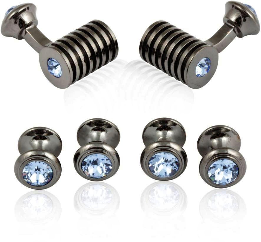 Men's Gunmetal Light Sapphire Swarovski Barrel Formal Set