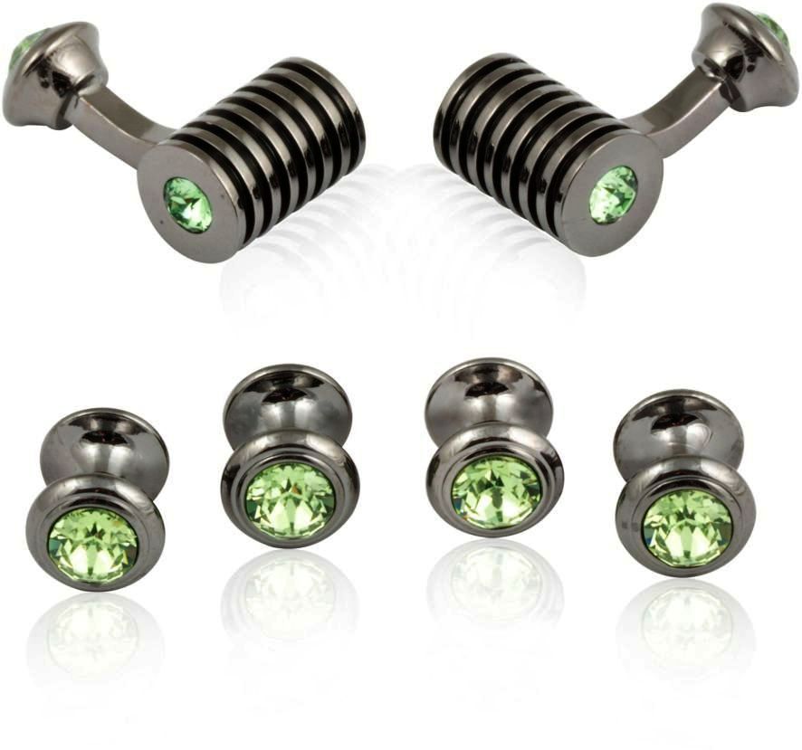 Men's Gunmetal Peridot Swarovski Barrel Formal Set