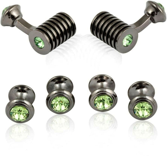 Men's Gunmetal Peridot Swarovski Barrel Formal Set