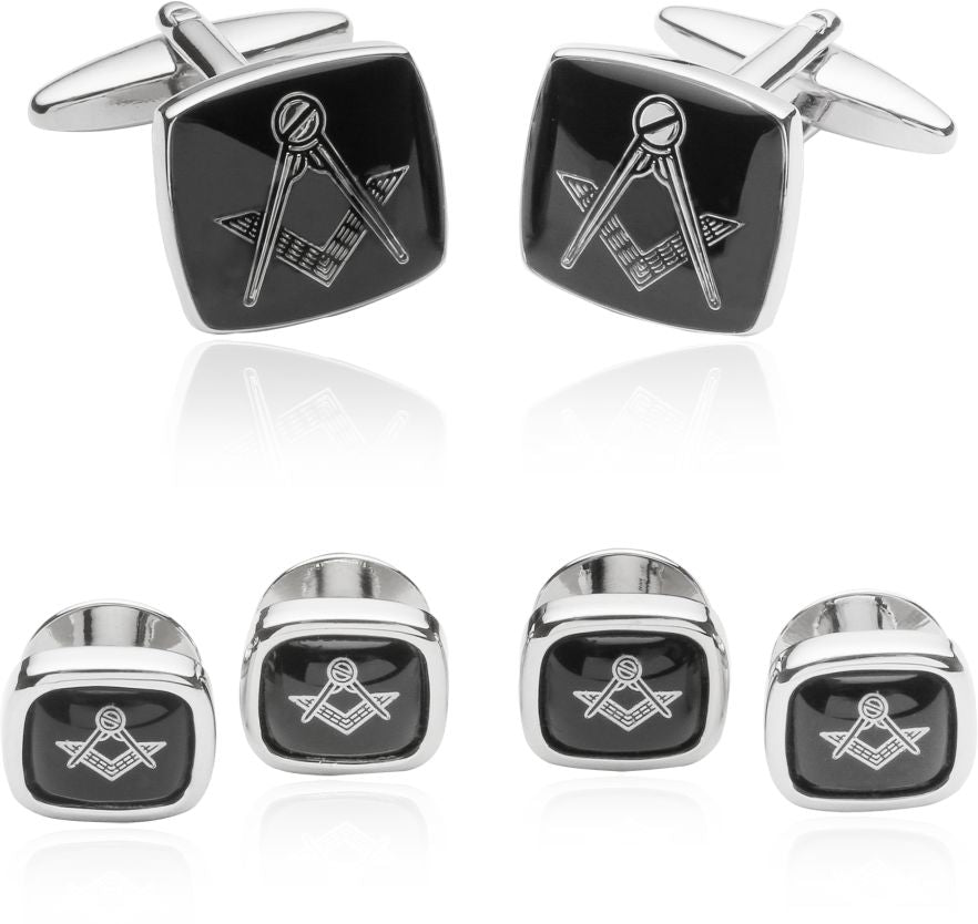 Men's Masonic Tuxedo Cufflinks Studs in Silver