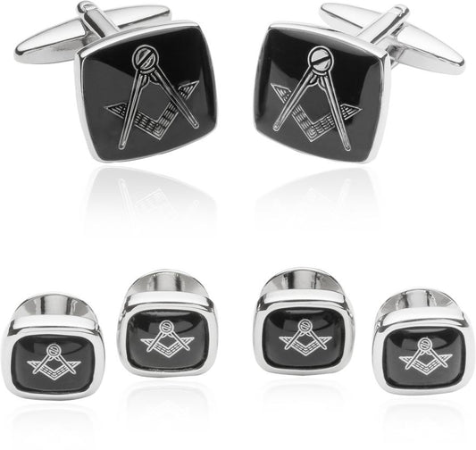 Men's Masonic Tuxedo Cufflinks Studs in Silver