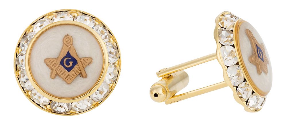 Mother of Pearl Gold Crystal Masonic Cufflinks