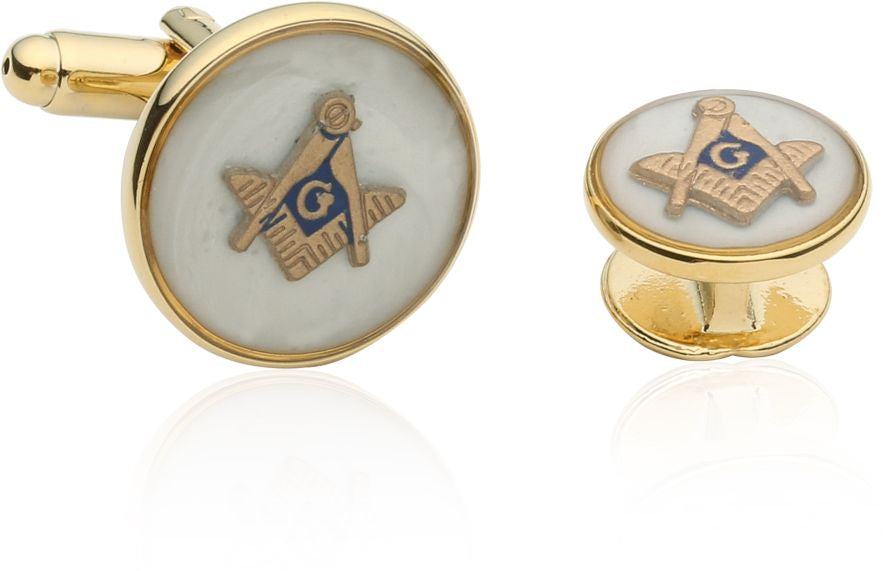 Mother of Pearl Masonic Tuxedo Cufflinks and Studs