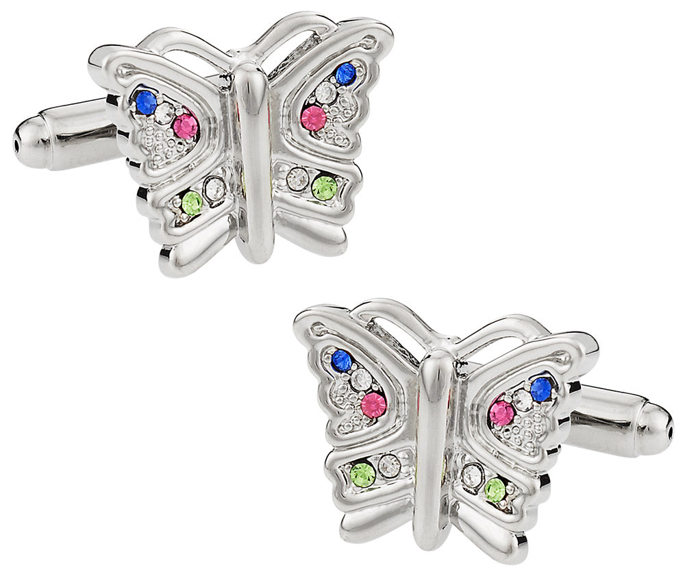 Multi-colored Crystal Butterfly Cufflinks