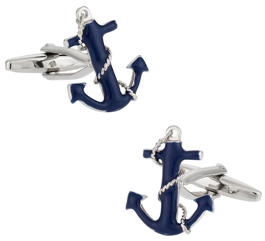 Nautical Navy Blue Anchor Rope Cufflinks - Gift for Boaters