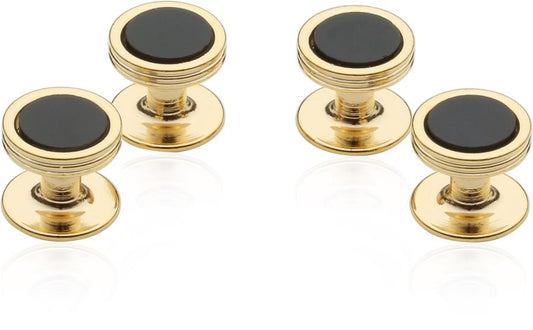 Onyx Studs in Gold Tone