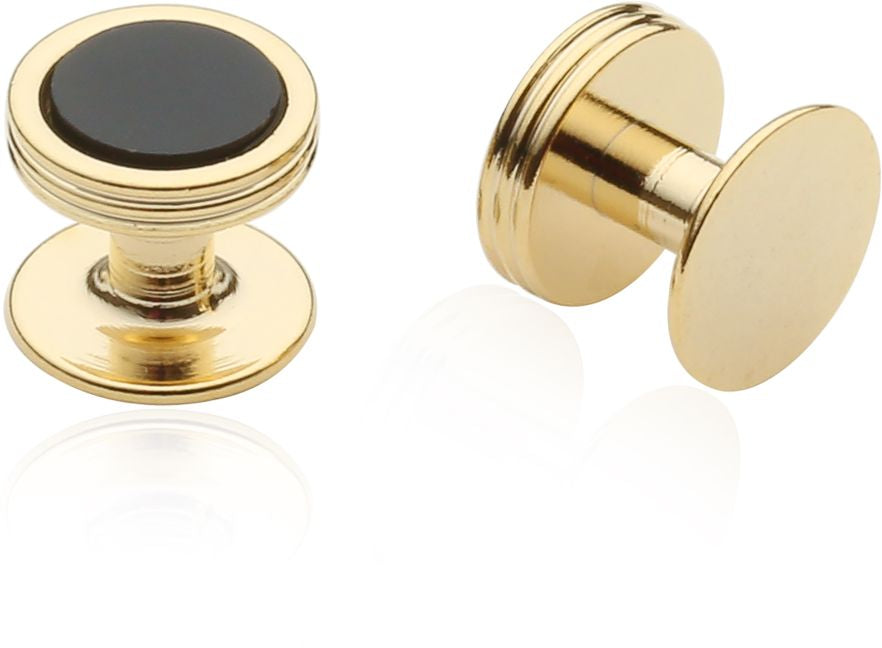 Onyx Studs in Gold Tone
