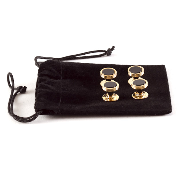 Onyx Studs in Gold Tone
