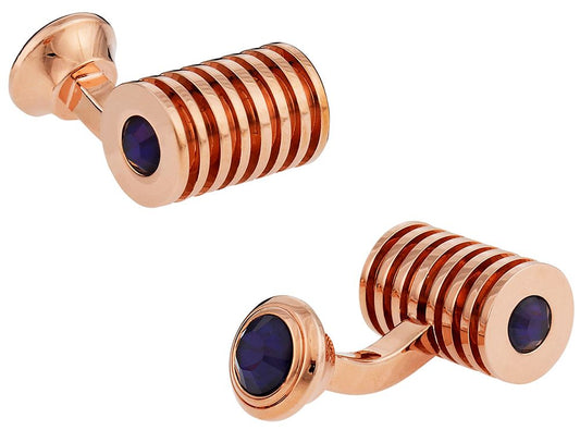 Rose Gold Blue Swarovski Barrel Crystal Cufflinks