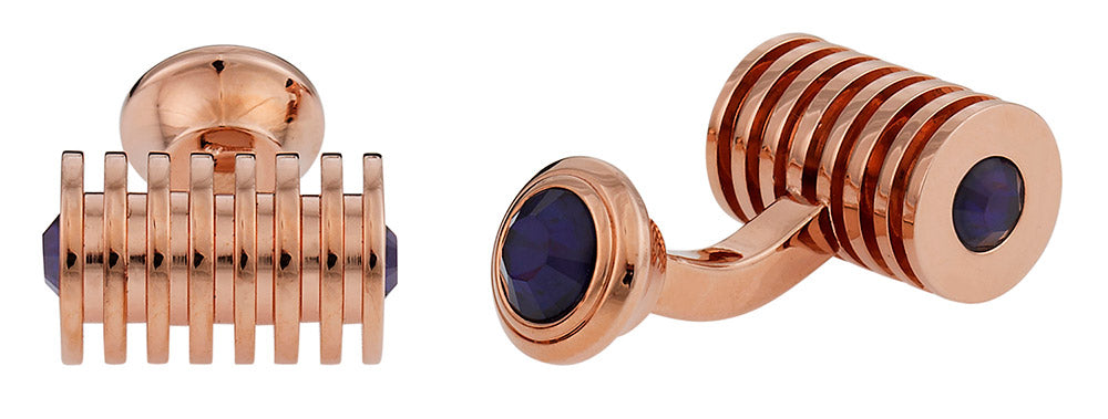 Rose Gold Blue Swarovski Barrel Crystal Cufflinks