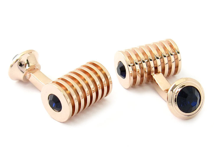 Rose Gold Blue Swarovski Barrel Cufflinks and Studs