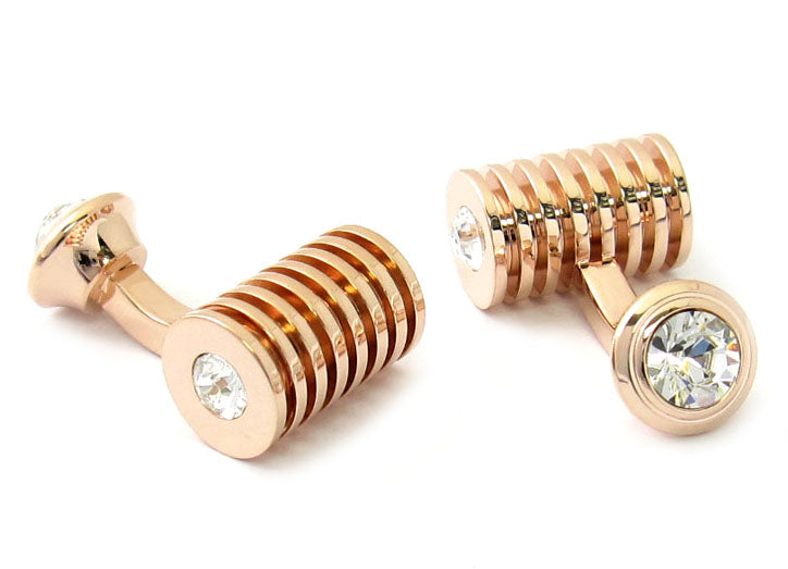 Men's Rose Gold Clear Swarovski Barrel Cufflinks and Studs