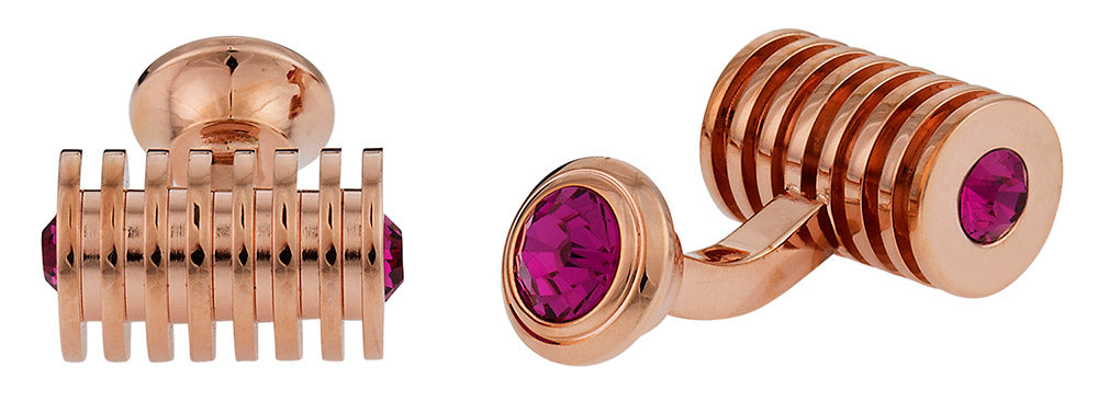 Rose Gold Fuschia Swarovski Barrel Crystal Cufflinks