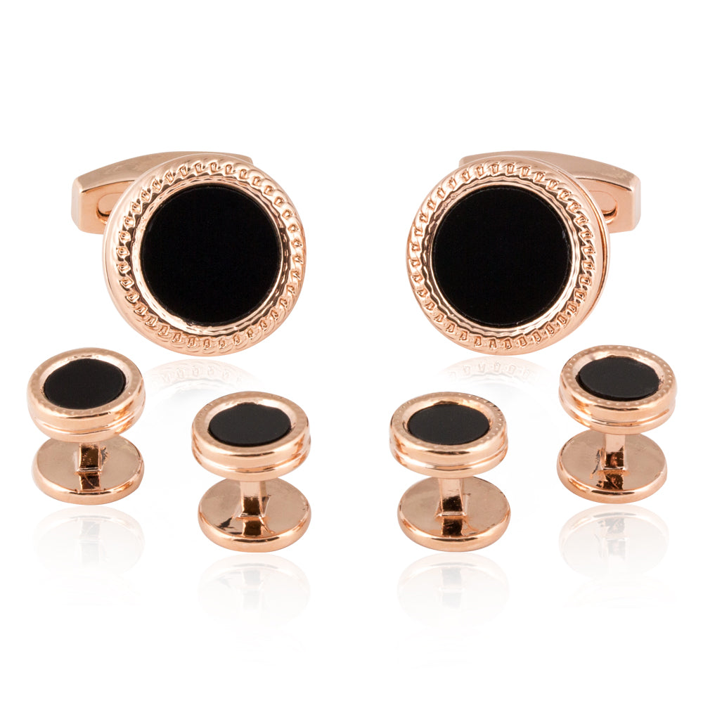 Rose Gold Black Cufflinks Studs Formal Set