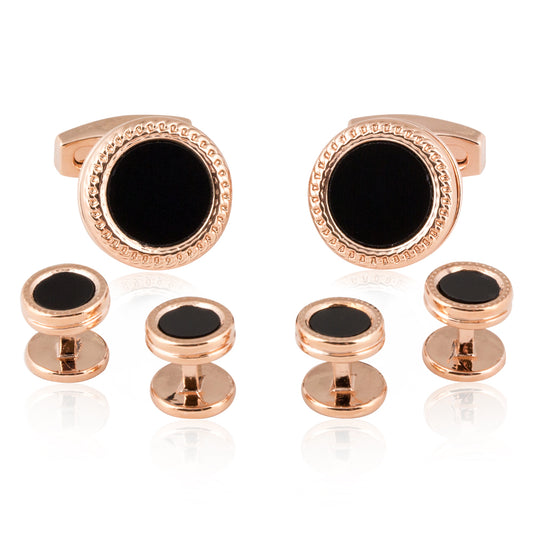Rose Gold Black Cufflinks Studs Formal Set