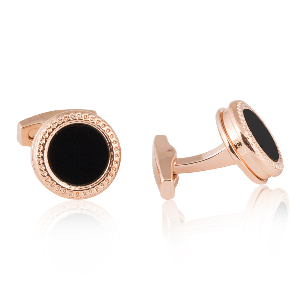 Rose Gold Black Cufflinks Studs Formal Set