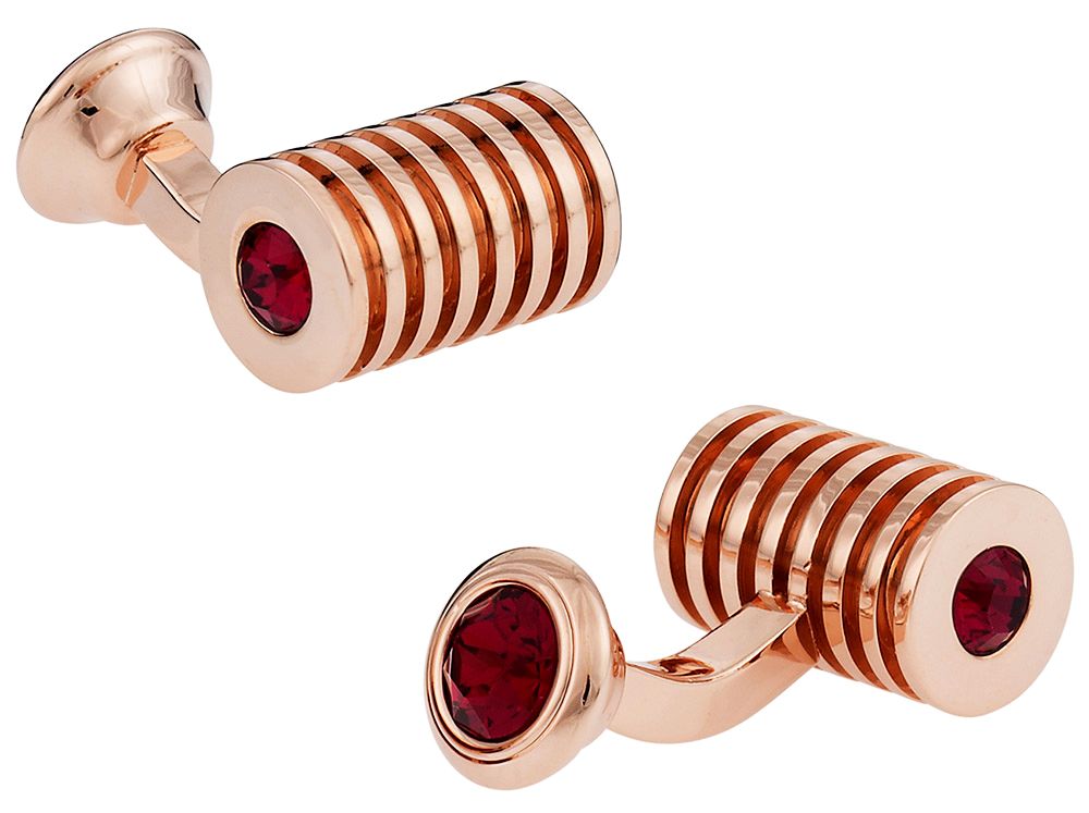 Rose Gold Ruby Red Swarovski Barrel Crystal Cufflinks