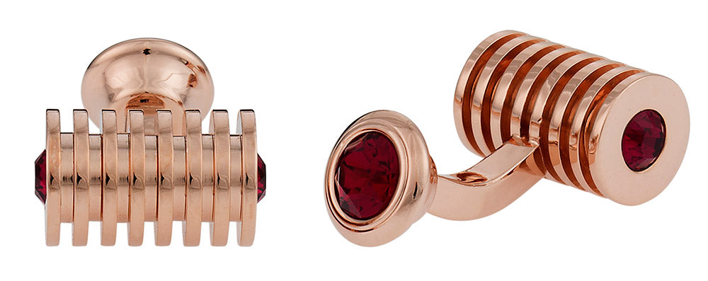 Rose Gold Ruby Red Swarovski Barrel Crystal Cufflinks