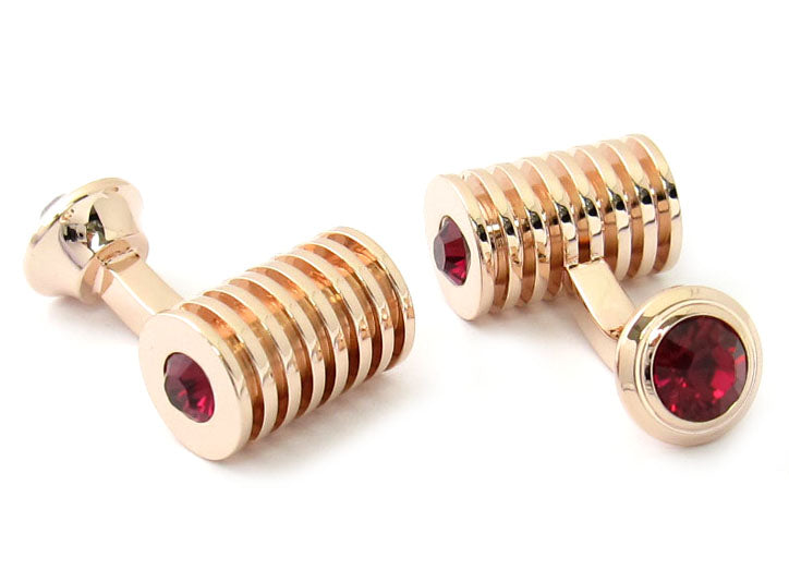 Rose Gold Ruby Red Swarovski Barrel Cufflinks and Studs