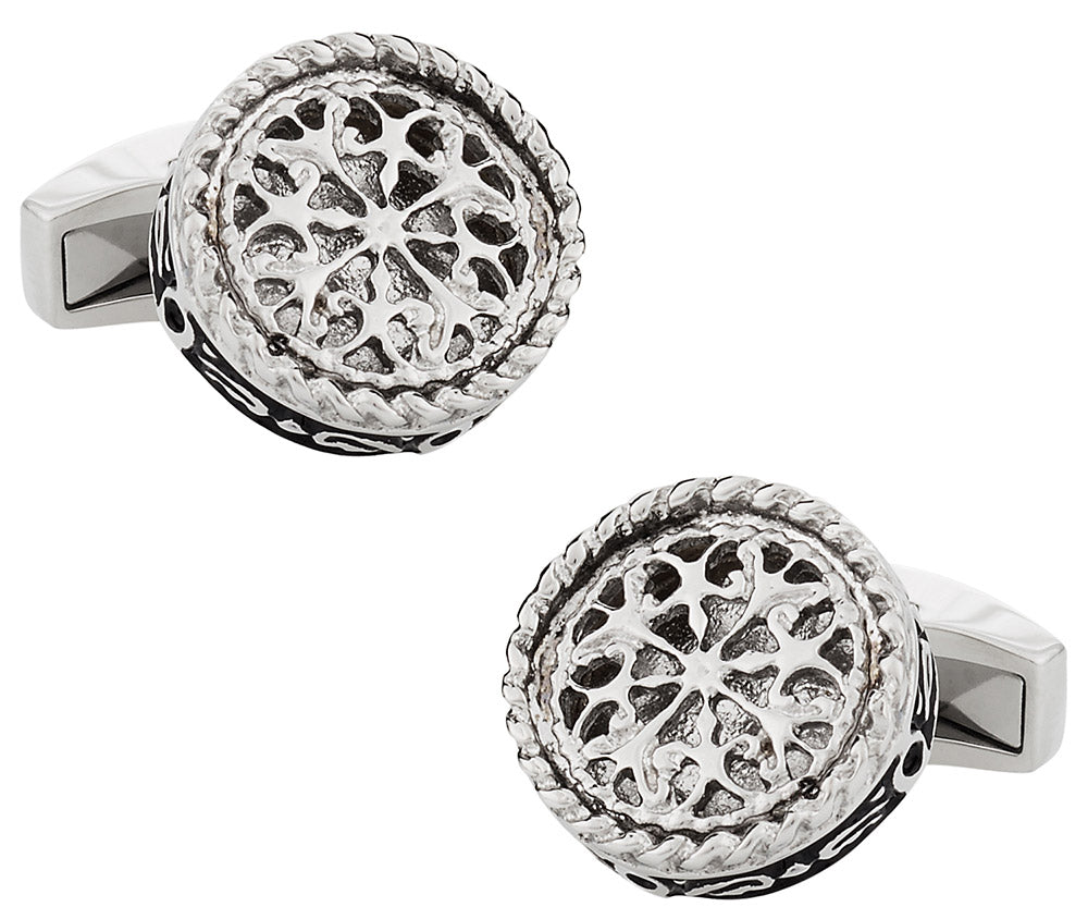 Round Filigree Cufflinks Stainless Steel