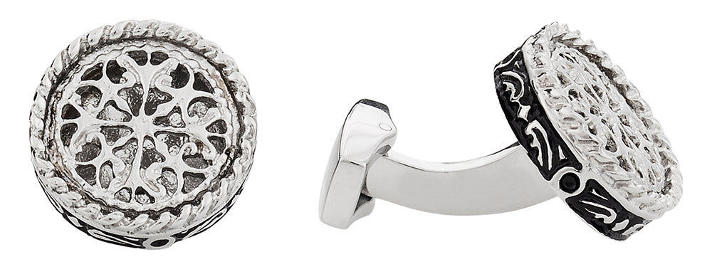 Round Filigree Cufflinks Stainless Steel
