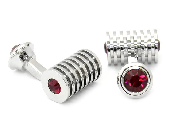 Men's Ruby Red Swarovski Barrel Cufflinks and Studs