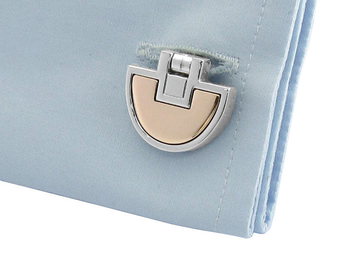 Rudolph Alexander Half Moon Rose Gold Silver Folding Cufflinks