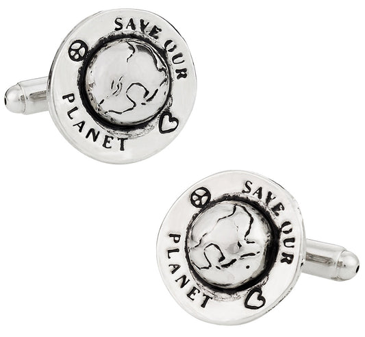 Save Our Planet Silver Cufflinks