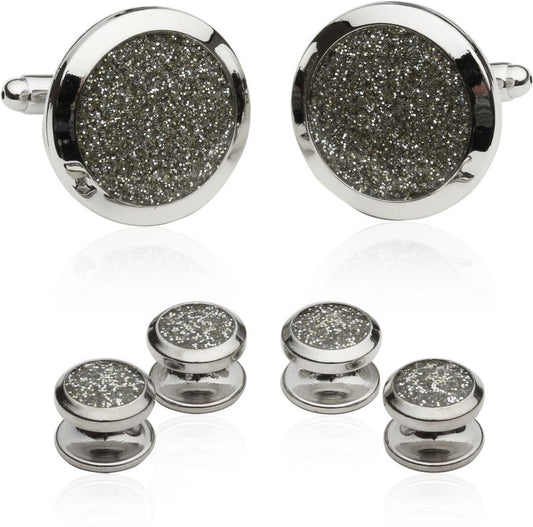 Men's Silver Diamond Dust Tuxedo Cufflinks and Studs