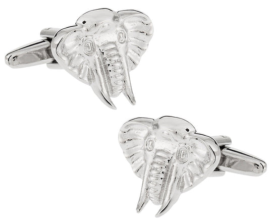 Silvertone Elephant Head Cufflinks