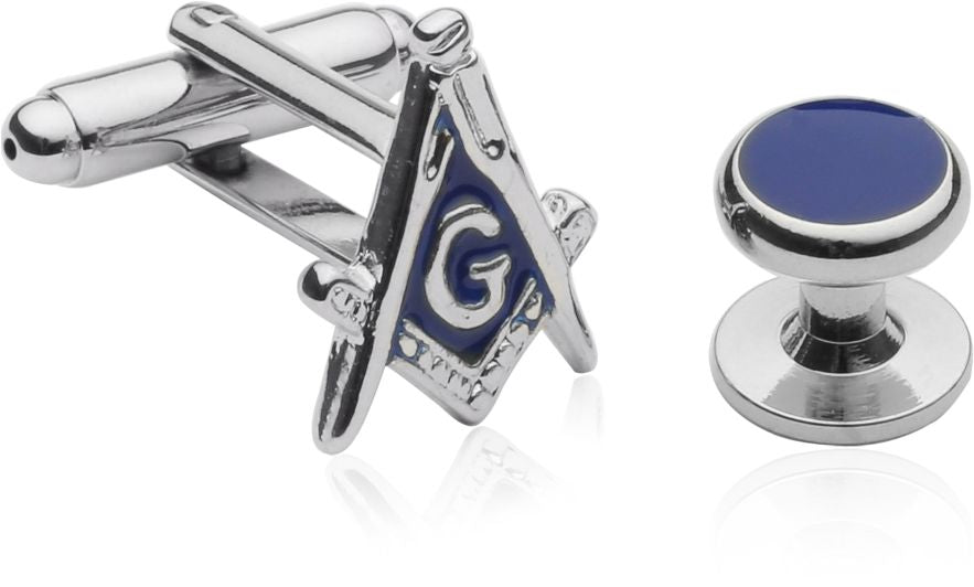 Silvertone Masonic Formal Set Cufflinks Studs Set with Gift Box