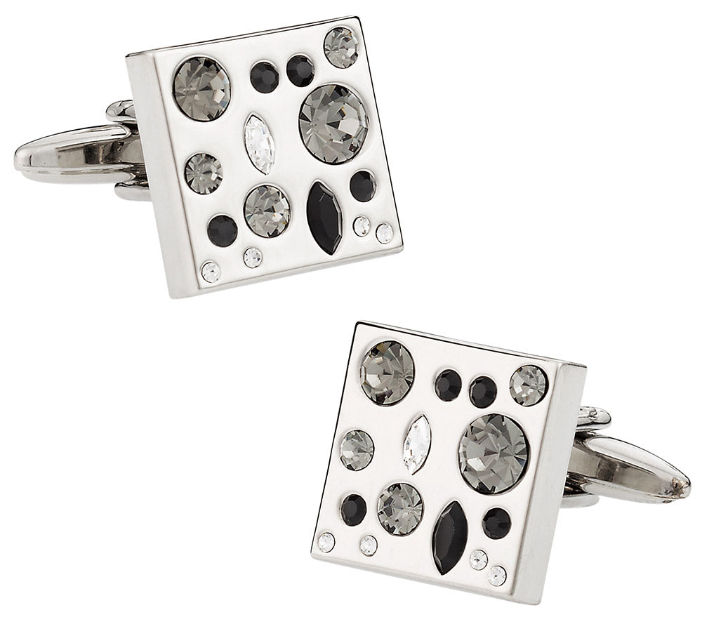 Sparkling Gray Silver Crystal Cufflinks