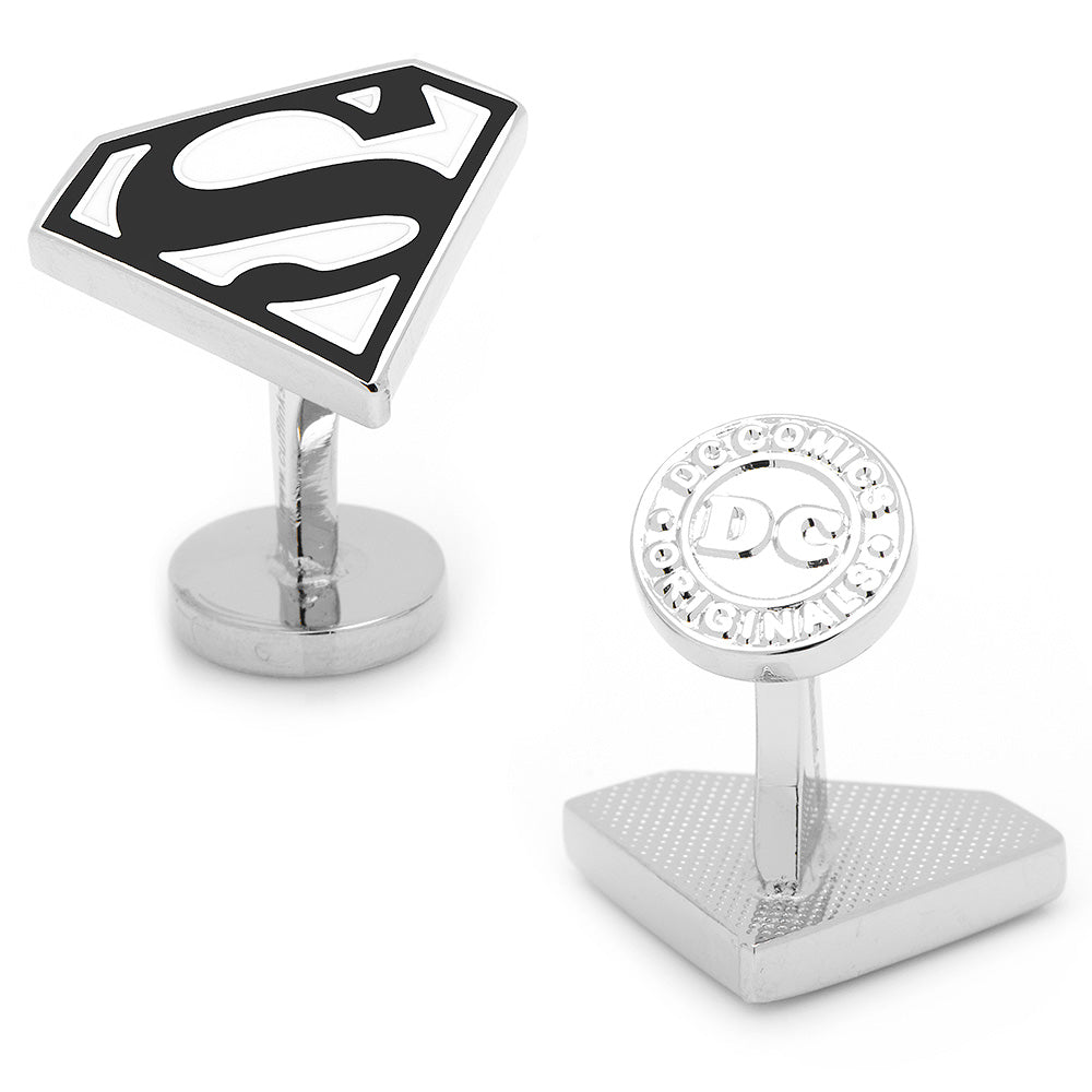 Men's Licensed Superman Shield Cufflinks in Black and White Enamel