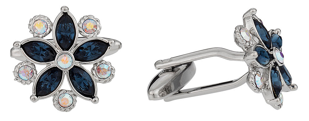 Swarovski Crystal Flower Cufflinks Blue