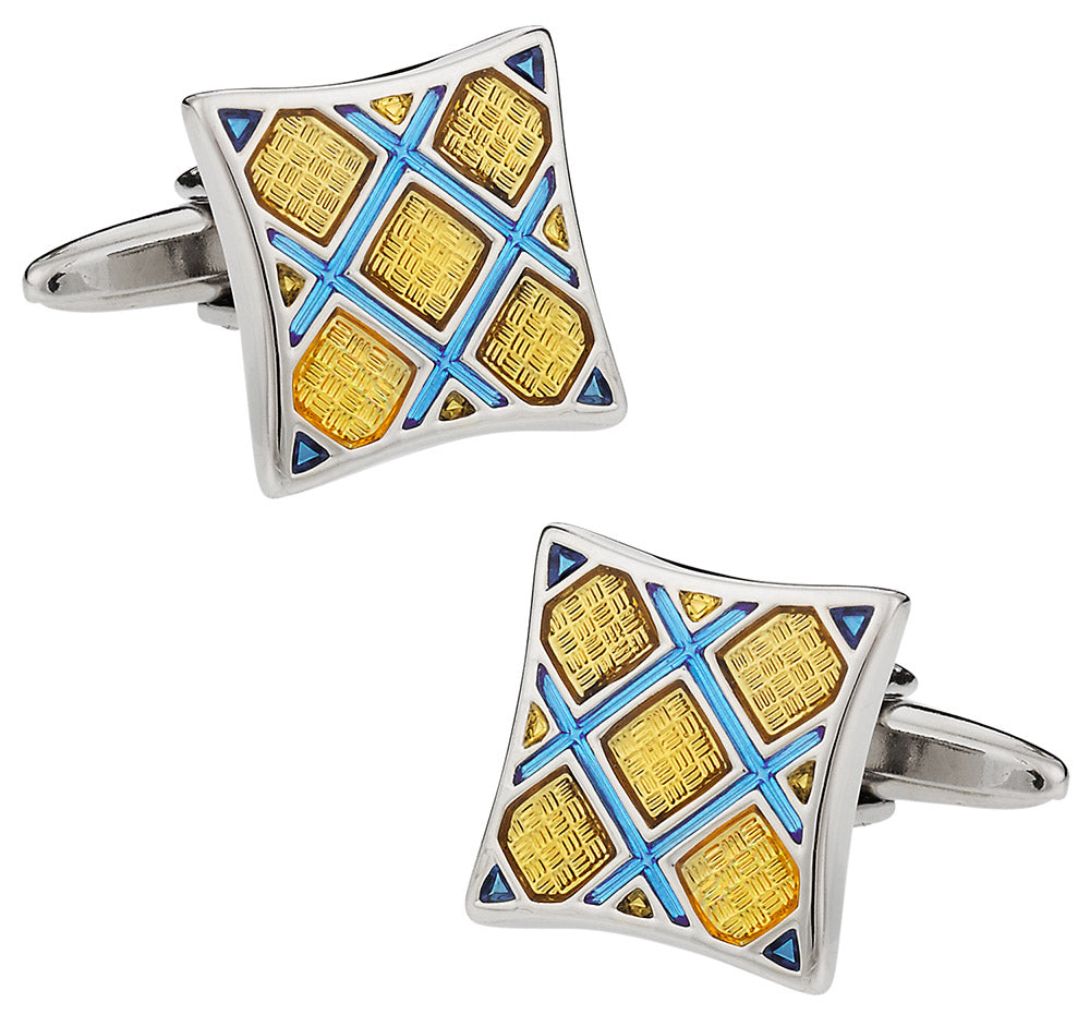 Yellow & Blue Plaid Cufflinks